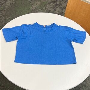 LUNYA short sleeve t-shirt crop top blue speckled white small athletic sporty